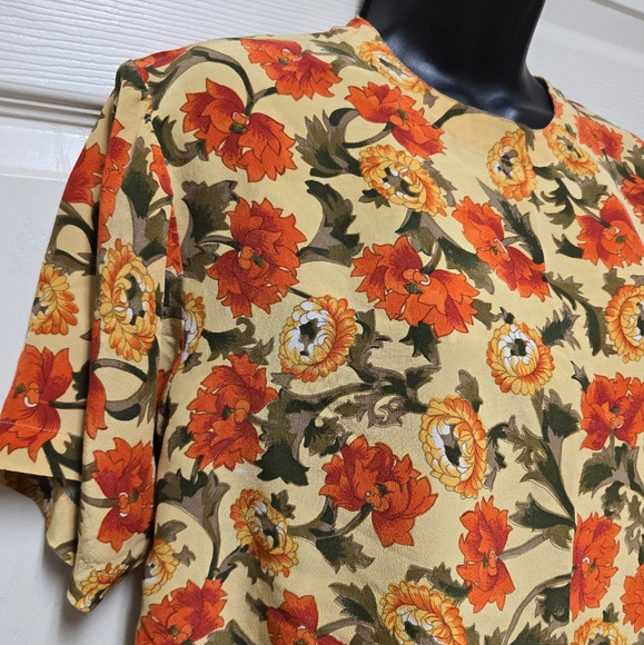 Vintage 100% Silk Oscar De La Renta Expression Floral Short Sleeve Blouse SzM - Picture 4 of 10